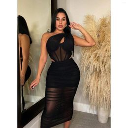 Work Dresses 2024 Top Quality Lace See Through Beach Dress Set Solid Asymmetrical Tank Sleeve Long Pencil Skirts Women 2 Piece