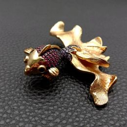 Jewelry YYGEM 60x50mm Multi Color Cubic Zirconia Pave Gold Plated Goldfish Brooch Pin