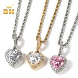 Necklaces THE BLING KING Heart Crystal Pendent Necklaces Iced Out Pink Cubic Zirconia Charm Necklace For Women Fashion Hiphop Jewelry