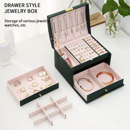 Decorative Plates Drawer Jewelry Box Simple Three Leather Earrings Waterproof Dustproof Large Capacity Travel Portable Display