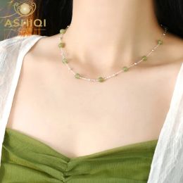 Necklaces ASHIQI New Trend Natural Jade 925 Sterling Silver Necklace Fashion Jewelry for Women