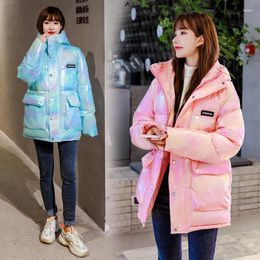 Women's Down Waterproof And Oil-proof Colourful Mid-length Thickened 2024 Winter Bright Cotton Clothes Student Baking Trend