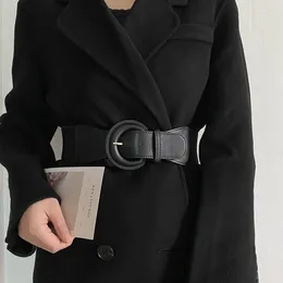 Belts Fashion Coat Suit For Women Elastic Wide Waist Belt Round Buckle PU Leather Ladies Waistband