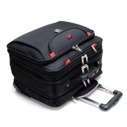 Carry-Ons 2023 New Nylon Dark Black Men/Women Telescopic Pull Rod Travel Suitcase 18 Inches Luggage with Spinner