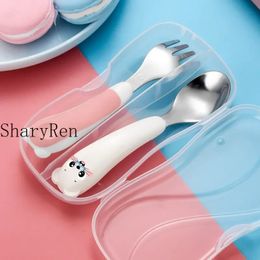 Baby Children Spoon Fork Set Cartoon Bear Stainless Steel Fork Spoon Kids Toddler Training Spoon Utensil Baby Feeding Cutlery 240409