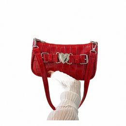 women Y2K Peach Heart Butt Leather Handbags Girl Alligator Pattern Underarm Handbags Heart Pin Buckle Fi Girls Shoulder Bag d4lY#