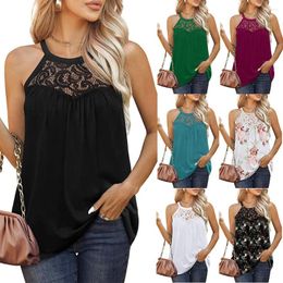 Women's T Shirts Lace Pleated Sleeveless Vest T-shirt For Women