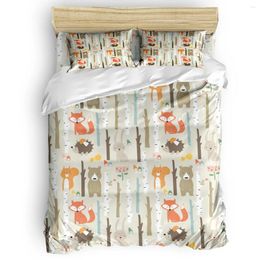 Bedding Sets 4 Pcs Duvet Cover Cartoon Forest Animal Tree Bear Child Set Luxury Comforter