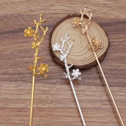 Jewellery 10 PCS 120mm Metal Alloy KC Gold/Silver Plated Branch Flowers Hair Sticks For Women Hairwear Decoration