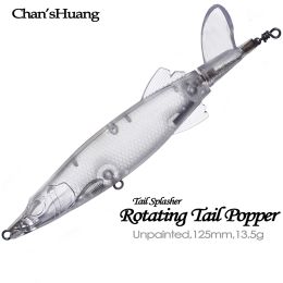 Accessories Chan'sHuang 10PCS Blank Topwater Popper 12.5cm 13.5g Unpainted Wobbler Bait Transparent Body Rotating Tail Fishing Lure