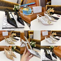 With box Summer Designer Heel New Rivet High-heeled Shoes Dress shoes Women Nude Color leather shallow mouth pointed toe sexy party 35-41