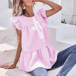 Women's T Shirts Korean Clothes Womens Tops Casual V Neck Pleated Sleeve Shirt Babydoll Loose Ruffle Top Summer Female Clothing
