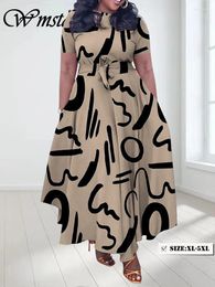 Party Dresses Wmstar Women Plus Size Elegant Vintage Short Sleeve Summer Print Maxi Dress With Bandage Wholesale Drop 2024