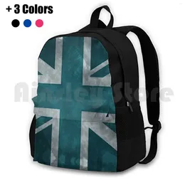 Backpack Teal Distressed Union Jack Outdoor Hiking Riding Climbing Sports Bag White Flag Uk United Kingdom