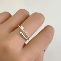 Rings New Minimalist Real 925 Sterling Silver Rings For Women Accessories Double Layer Pearl Ring 925 Woman's Fine Jewelry Gifts