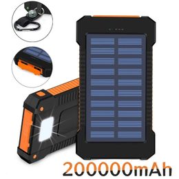 200000mAh Solar Power Bank Ultra-Large Capacity Mobile Power Portable With Lanyard Compass External Battery Outdoor Powerbank 240419