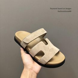 Apricot suede sandals couple sandals high-end mens shoes slippers outdoor leisure womens sandals high-end tourism leisure beach shoes Sizes 35-45 +box
