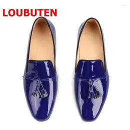 Casual Shoes Royal Blue Patent Leather For Men Handmade Tassel Loafers Fashion Mocasines Summer Men's Plus Size