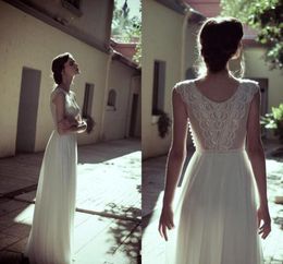 New Simple Flora Bridal Beach Wedding Dresses Chiffon Vneck Pearl Beading Corset Sheer Back Plus Size Bridal Gowns DL13128289703942