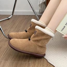 Boots Winter Women's Plus Velvet Suede Flat Snow Fashion Slip On Platform Shoes For Women Outdoor Casual Mid Calf