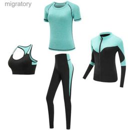 Women's Tracksuits Quick drying womens yoga set fitness suit gym set jacket bra T-shirt leggings running training 2019 yq240422