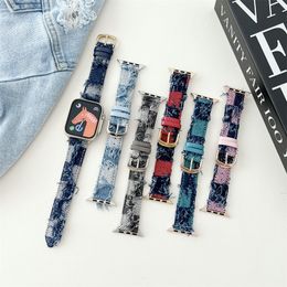 Fabric Plaid Denim Smart Straps Watchbands Designers cowboy jeans for Apple iWatch 3 4 5 6 7 8 Se Ultra 38mm 40mm 41mm 42MM 44MM 45mm 49mm Waist Bracelet