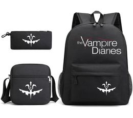 Backpack 3Pcs The Vampire Diaries For School Teenagers Girls Boys Canvas Women Black Bookbag Fashion Travel Mochilas5991695