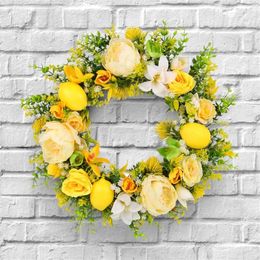 Decorative Flowers Yellow Flower Wreath For Front Door Artificial Spring Garden Farmhouse Outdoor Wedding Decorations