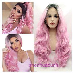 HD Body Wave Highlight кружевные парики с передним человеческими волосами для женщин с плетеной кружевным розовым градиентом длинные вьющиеся волосы матовые высокотемпературные шелковые парик