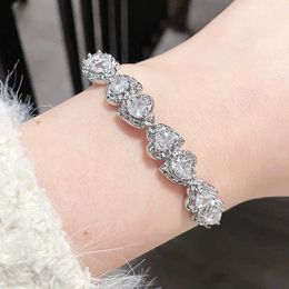 Exquisite Romantic Love Zircon Open Bracelet Unique Design French Fold High Grade Light Luxury Bracelet for Women