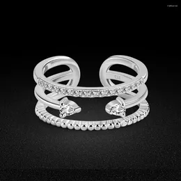 Cluster Rings Temperament Noble Double Layer Zircon For Women 925 Sterling Silver Finger Open Ring Trend Wedding Jewellery Couple Gift