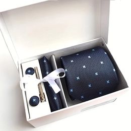 Mens Tie Gift Box 3 Piece Of Sets Tie Pocket Square Cufflinks Tie Clip 240412