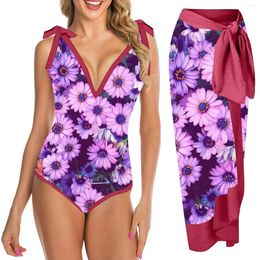 Women's Swimwear Strapless Push Up Bikini Retro Fashion V Neck Swimsuit With Beach Cover Wrap Skirt Two Exfoliate For Area