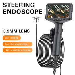 Cameras 3.9mm Articulating Borescope 2 Way 180 Degree Steering Industrial Endoscope 5" Screen Waterproof IP67 Video Camera For Car Sewer