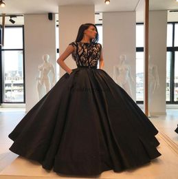 Illusion Ball Gown Formal Dresses Evening Lace Appliques Black Prom Dress Long Vestidos De Fiesta With Pocket8802250