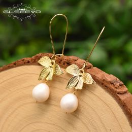 Earrings GLSEEVO Natural Fresh Water Pearl Plant Earrings For Women Girl Lovers' Wedding Gift Minimalist Luxury Jewellery Orringe GE0844