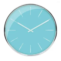 Wall Clocks 20" Metal Clock Blue/Silver Round Modern Decor Battery Operated Easy Installation Home Office Living Room Kitchen Keyhole