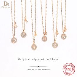 Necklaces Denean 925 Sterling Silver Gold Letter AZ Pendant Initial M Digram Alphabet Necklace Zircon For Women Accessories Jewellery Gifts
