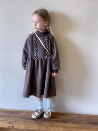 Girl Dresses Korean Version Of Girls' Ruffled Long Sleeved Thickened Dress Baby Autumn And Winter Westernised Fashion Children's Prin
