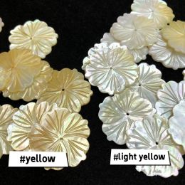 Components 10pcs 33MM Natural Yellow MOP Shell Serrated Carved Flower Beads Mother of Pearl Charms for Jewellery Making