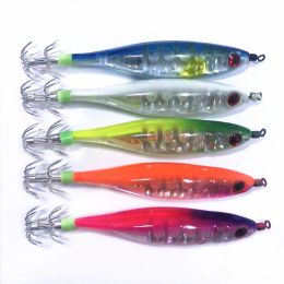 Accessories 10Pcs Luminous Squid Hook Jigs Octopus Slow Jigging Wood Shrimp Fishing Lure for Sea Fishing Squid Lures Hooks