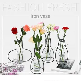 Vases Flower Vase Holder Modern Anti-rust Nordic Styles Creative Black Retro Iron Line Home Decor Fresh Arrangement