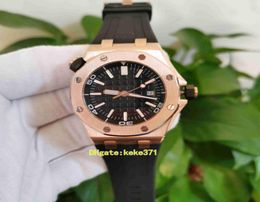 Top Quality Watches 42mm 15703 15703STOOA002CA01 Rose Gold Black Dial Natural rubber strap Mechanical Automatic Mens Watch Men9614337