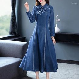 Casual Dresses Spring 2024 Denim Dress Women Embroidery Large Size Cheongsam Modified Female Versatile Fashion Skirt