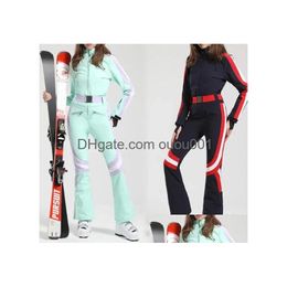 Skiing Suits Ski Suit Women Slim Outdoor Snowboard Overalls Warm Set Winter Clothing Wind Proof Waterproof Drop Delivery Dhyem