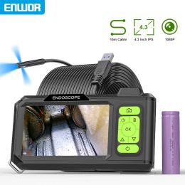 Cameras 4.3'' IPS Industrial Endoscope Camera HD1080P Battery Replaceable Autofocus Camera 1920P 15m Rigid Cable Endoscopy for Check Car