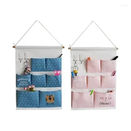 Storage Bags Cotton Linen Hanging Bag 7 Pockets Wall Mounted Wardrobe Pouch Cosmetic Toys Organizer Multi Colors