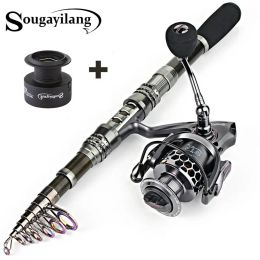 Accessories Sougayilang 1.83.3m Carbon Fibre Spinning Fishing Rod 13+1BB Fishing Reel Combo Telescopic Fishing Pole Spinning Reel Kit Pesca