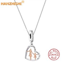 Necklaces 925 Sterling Silver Mother Took Her Daughter's Hand Heart Pendant Necklace Jewellery Anniversary Birthday Mum Wife Child Gift