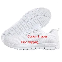 Casual Shoes Personalised Flat For Women Print On Demand White Sole Black Lace Up Sneakers Footwear Custom Vulcanised